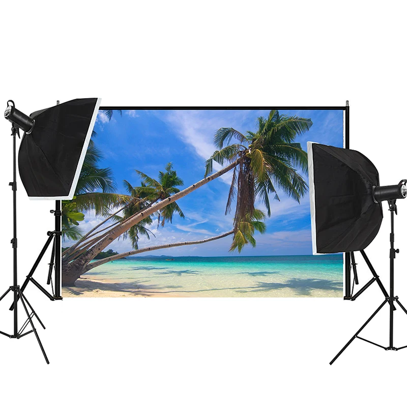 Summer Tropical Beach Photography Background Palm Tree Sea Seaside Ocean Landscape Backdrop Studio Photo Props Party Decoration