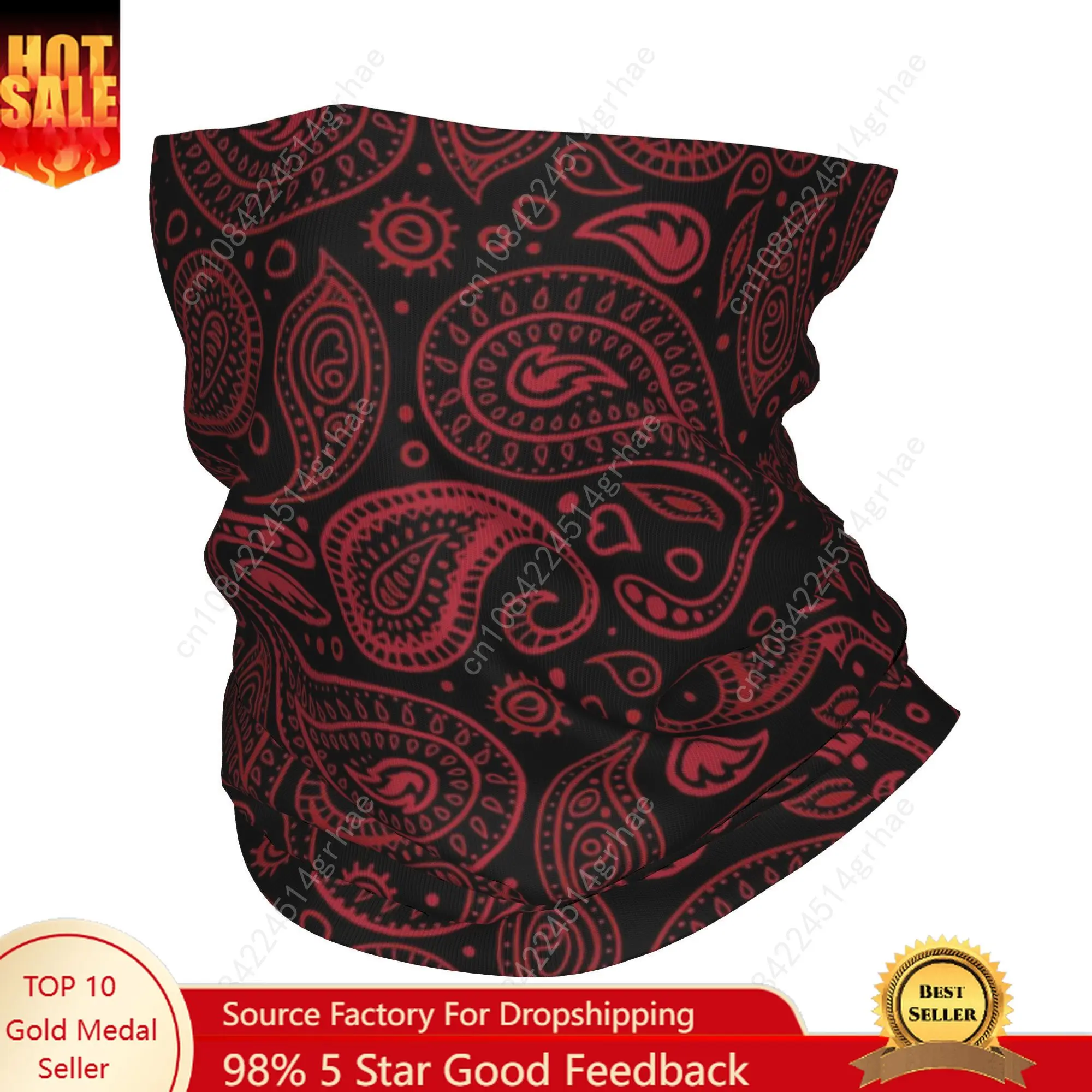 Custom RED Paisley Art Bandana Neck Gaiter UV Protection Face Scarf Cover Women Men  Headband Tube Balaclava
