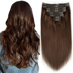 Extensiones de cabello Natural con Clip, cabello humano Real, marrón Chocolate, n. ° 4