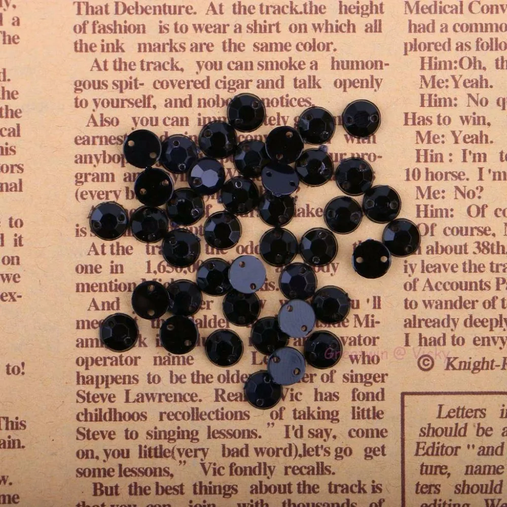 4mm / 5mm / 6mm runde schwarze Acryl-Strasssteine mit flacher Rückseite zum Aufnähen, 2-Loch-Kristallperlen zum Aufnähen, 200 Stück/Packung – Detail 1