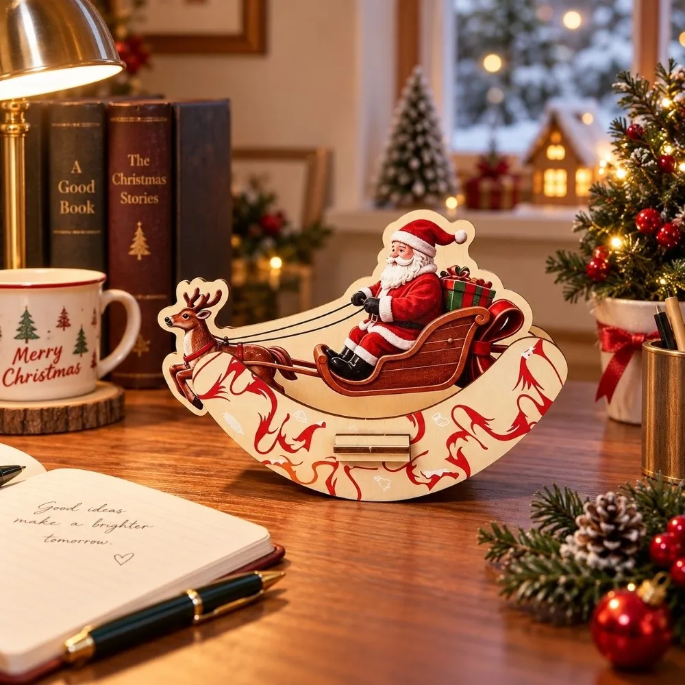 Wooden Rocking Table Ornament Elk DIY Handmade Christmas Desktop Decor Dwarf Funny Xmas Swing Decoration Desktop Display