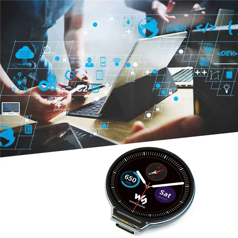 Waveshare for RaspberryPi RP2040 Microcontroller Development Board with 1.28 Inch 65K IPS Circular LCD+Sensor MicroPython Module