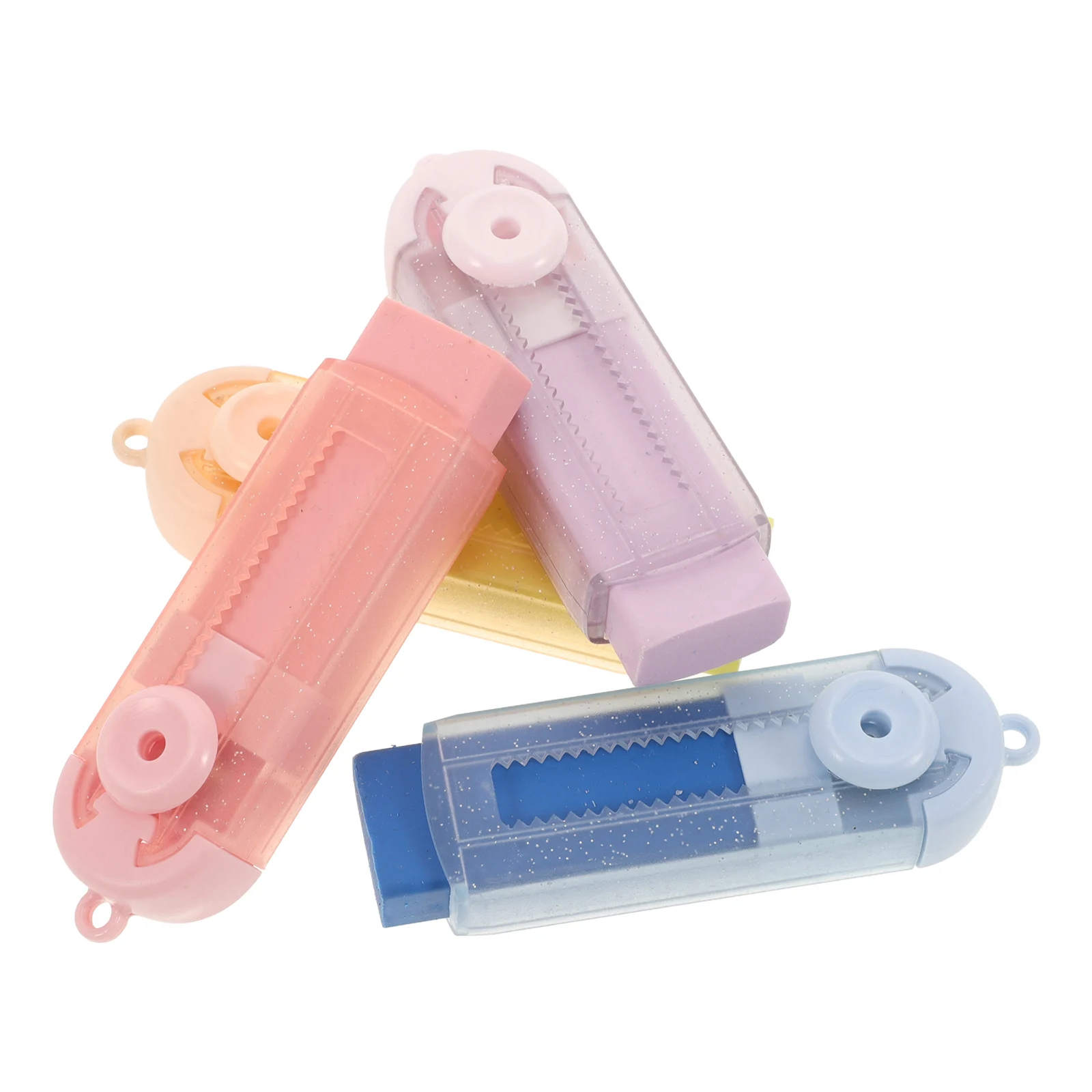 4 Pcs Retractable Sliding Erasers Multi Use Traceless Small Blue Yellow Pink Supplies Safe Materials