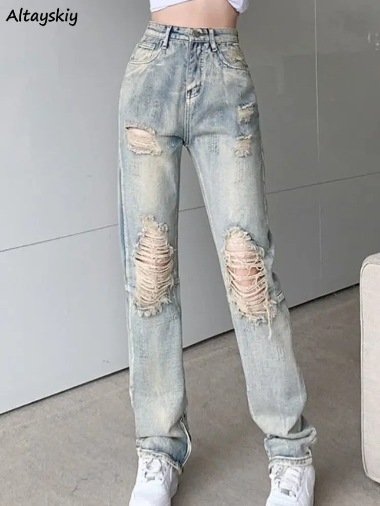 

XS-3XL Jeans Women Hollow Out Vintage High Waist All-match Spring Fashion Casual Full Length Streetwear Skinny Female Ulzzang