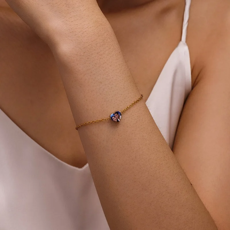 Afirstee جديد مخصص صورة ملونة مغلف قلادة سوار على شكل قلب مجموعة مجوهرات من صلب لا يصدأ للنساء الفتيات هدايا عيد الميلاد