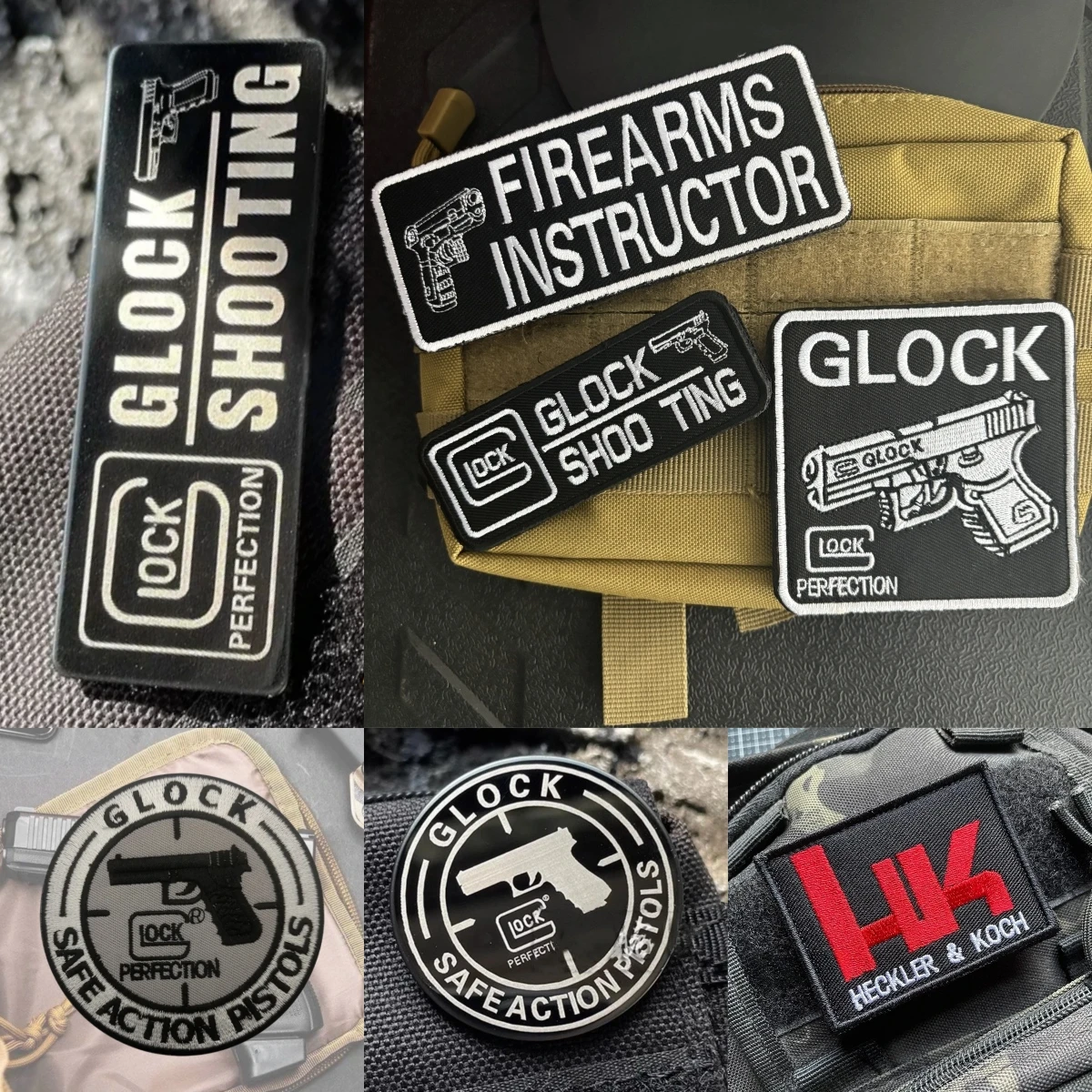 HK and Glock Logo Tactical Patch 3D PVC Firearms Hook and Loop Pistol Morale Badge Backpack Sticker Decoration Military Armband