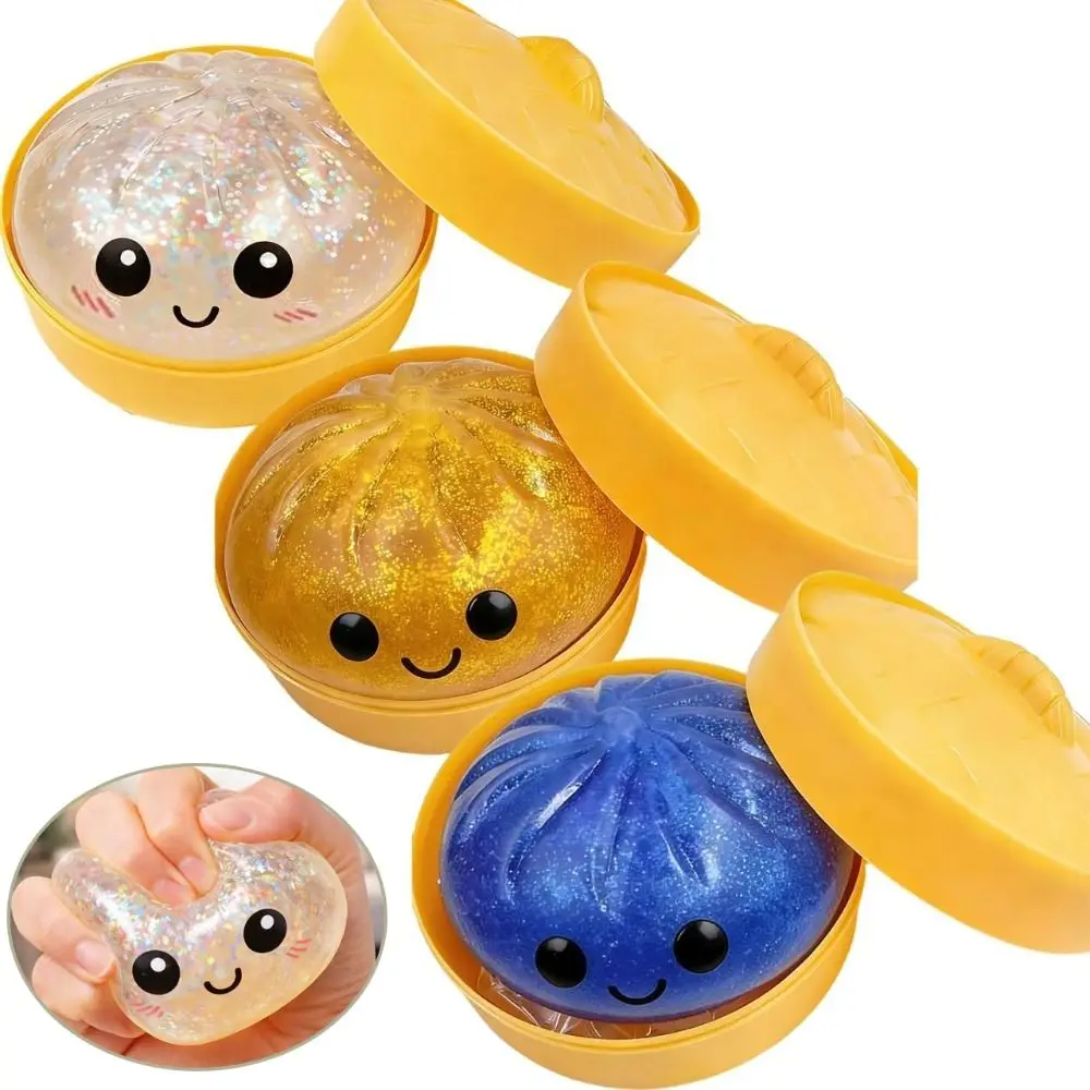 Glitter Dumplings Squeeze Toy with Steamer Slow Resilience Steamed Stuffed Bun Squeeze Pinch Le Fidget Soft