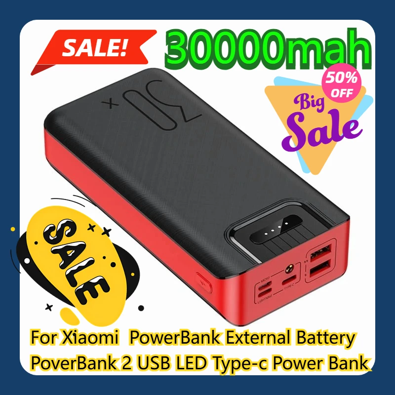 Per Xiaomi 30000mAh PowerBank Batteria esterna PoverBank 2 USB LED 30000mAh Tipo-c Caricatore portatile Power Bank
