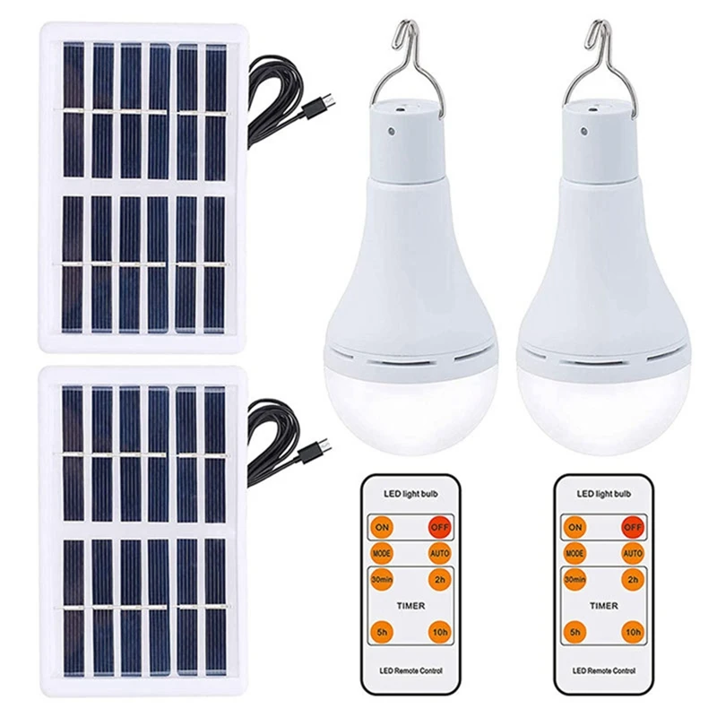 1Set LED Solar Light Bulb Camping Solar Tent Lamp +Remote Control For Indoor Outdoor