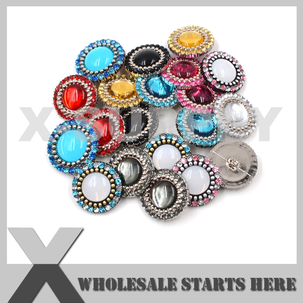 25mm Round Acrylic Rhinestone Button With Sewing On Shank,Silver Base,Flower Center,Headband,Message Us For Custom Colors