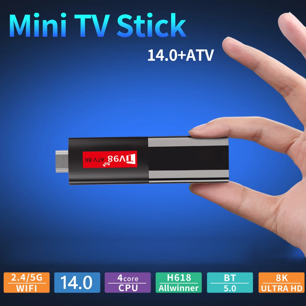 TV98 ATV Smart TV Stick Android 14 H618 2.4G&5G Dual WiFi BT5.0 Video Set Top TV Box Media Player Set Voice Remote TV Box