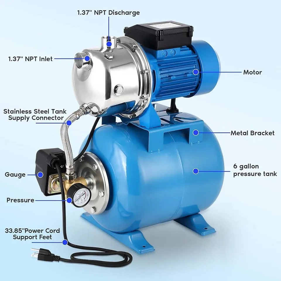 

1.6HP Stainless Steel Automatic Water Booster Jet Pump 1340GPH 115V Shallow Well Irrigation Pump With 10bar Pressure
