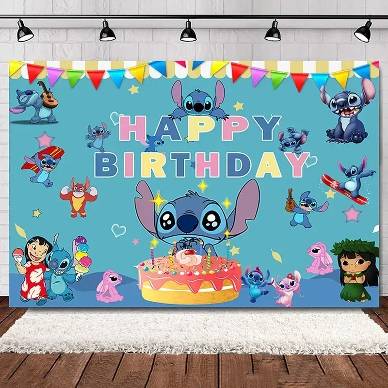 Disney-Decoraciones de Lilo Stitch para fiesta de cumpleaños, fondos de fiesta de dibujos animados para niños, fondo fotográfico, decoración de