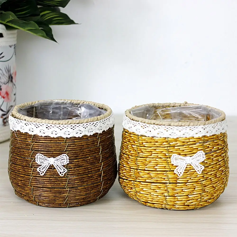 Imitation Vine Flower Basket Hand Weaving Crafts Basket Succulent Flower Pot Ornament Horticultural Flower Pot Home Decoration