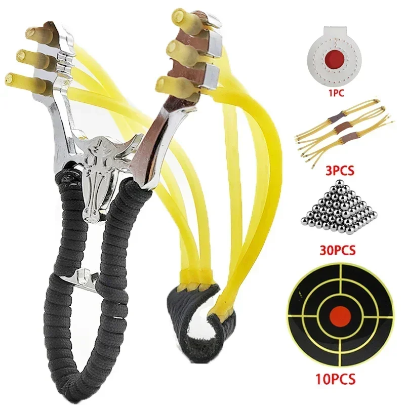 Metal Slingsshot High Precision Strong Catapult Outdoor Big Power Slingshot Hunting Sling with Balls Lance Pierres Puissant