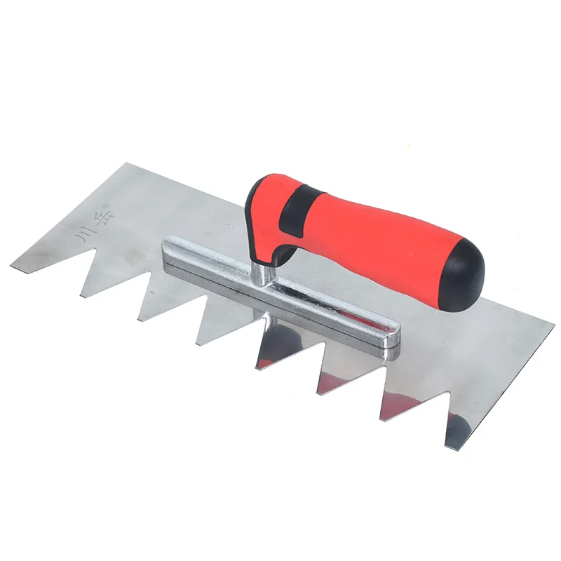 Red plastic handle Stainless steel blade Left 35 x 35mm cusp teeth 11 inch concrete trowel bricklaying tools trowel tool