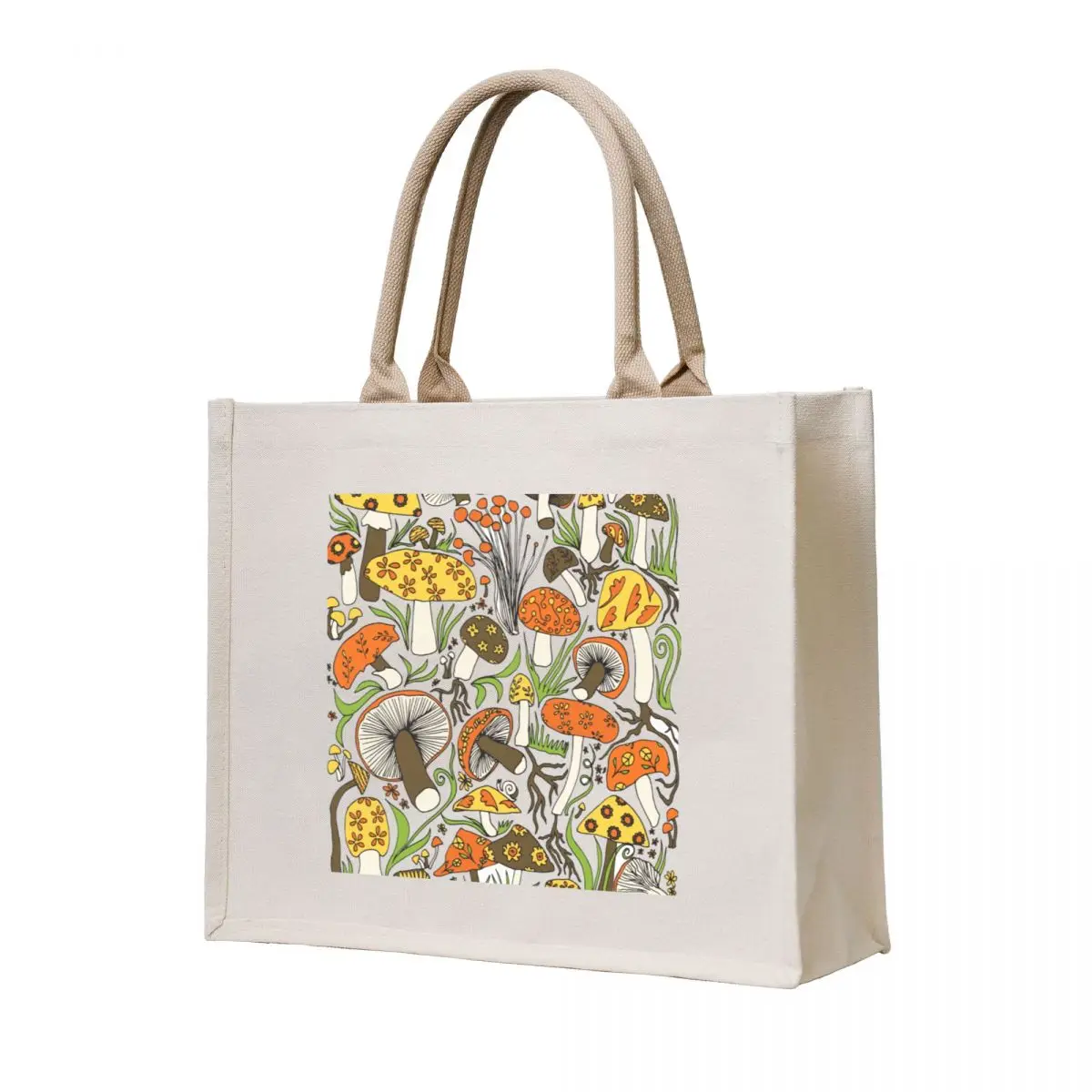 

Mushrooms Drawing, Memories of the 1970s Tote Bag Large bags for women hand bag personalized tote