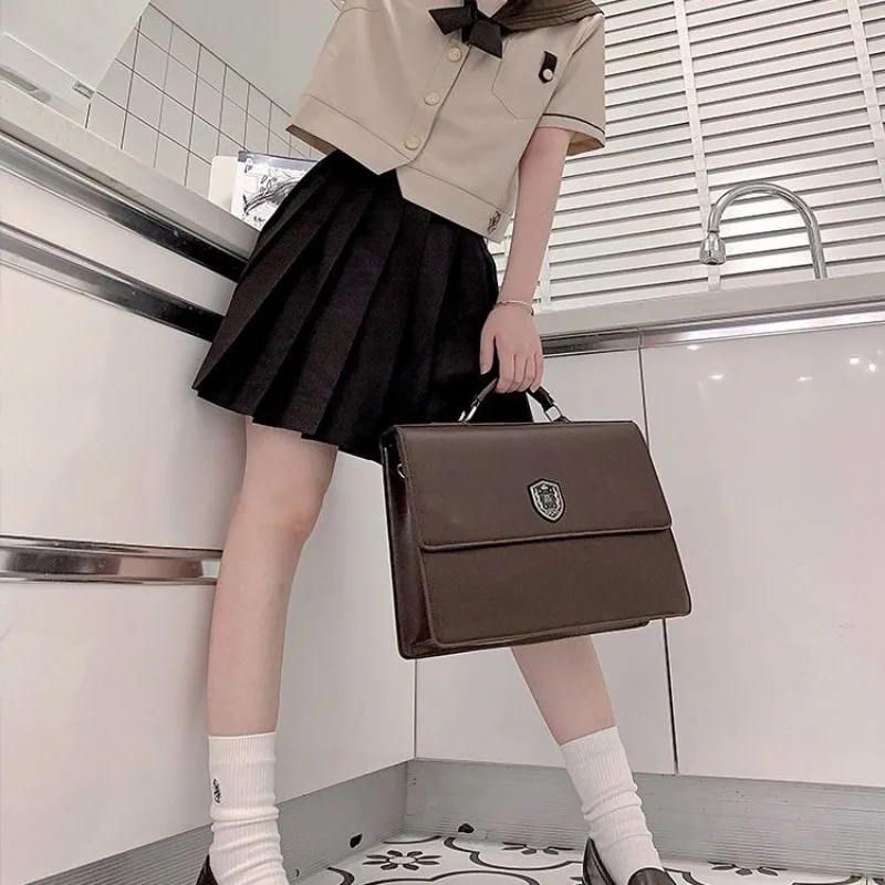 Japanese Preppy Style Student Jk Girls PU Uniform Tote Bag Female Retro Large Book Laptop Shoulder Handbags Crossbody Backpack