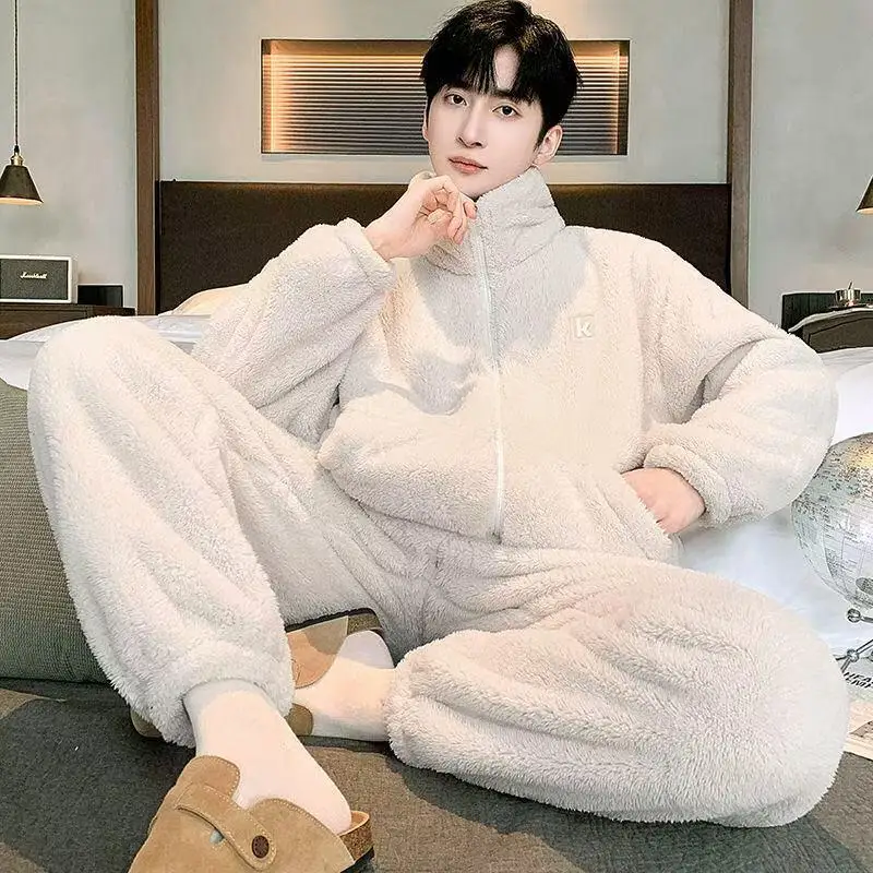 

Men's Clothing Pajamas Men Y2K Winter Clothing Autumn Youth Casual Wear Bath Clothes Flannel New Style Fashion 2Pcs/set Homewear