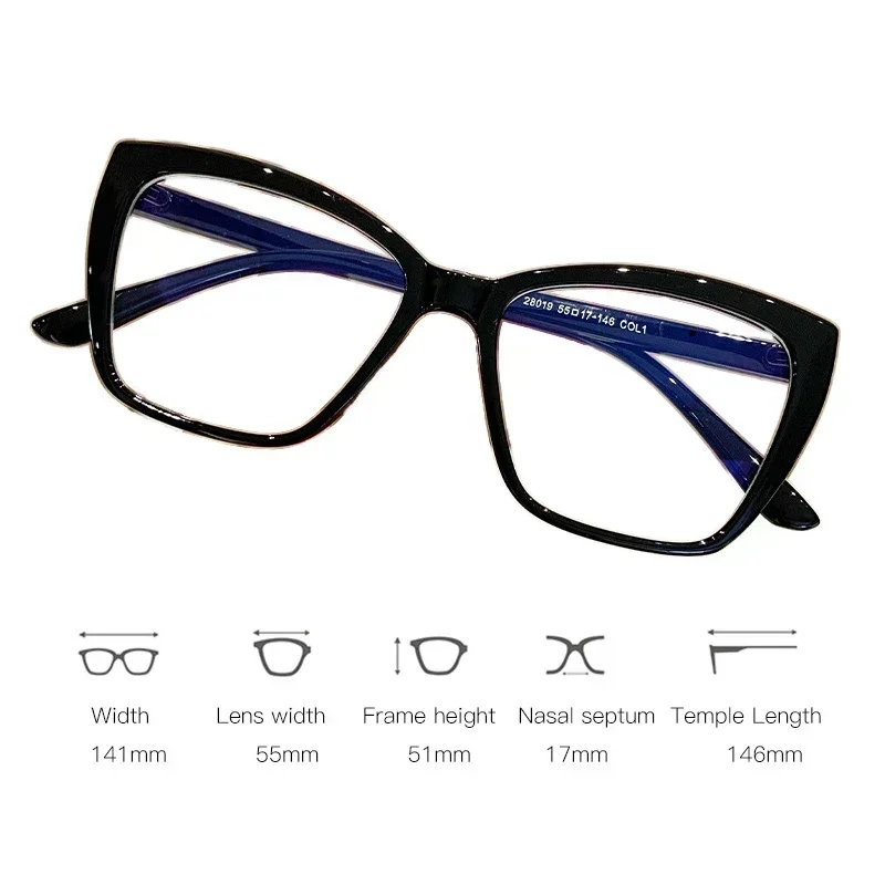2024 Trendy Large Frame Anti Blue Light GlassesLuxury Brand Cat Eye Filter Lens Eyeglasses Square Frame Glasses for Women