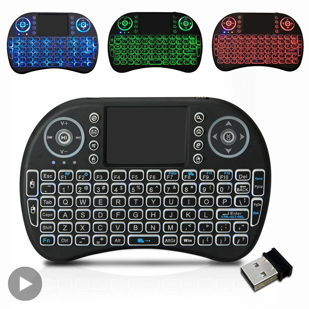 Podświetlana Mini klawiatura bezprzewodowa hiszpański francuski Azerty rosyjski portugalski brazylijski Air Mouse językowy z touchpadem N PC TV Box RGB