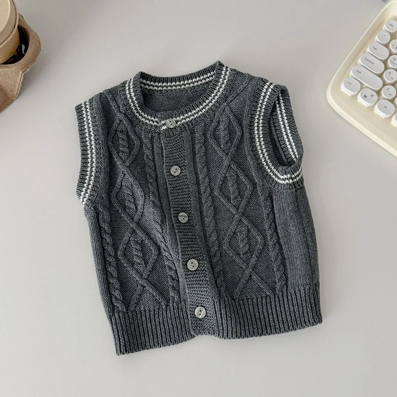 

2025 New Autumn 0-3Yrs Newborn Boys Girls Sweater Coat Sleeveless Solid Color Hollow Out Toddler Baby Vest Children Clothes