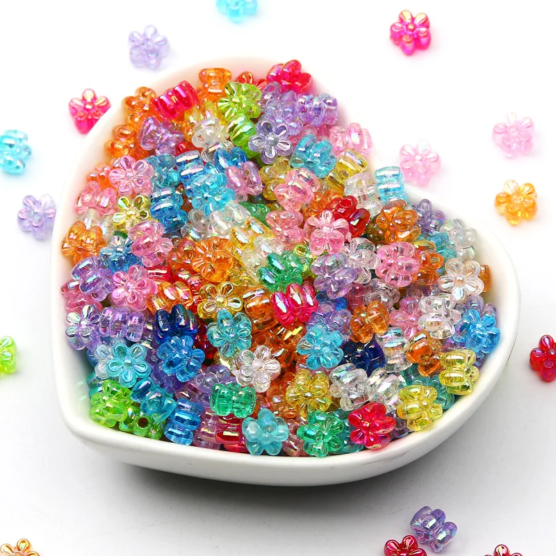 100 pièces 4x7mm minuscule AB couleur acrylique fleur perles mélange brillant perles d'espacement en vrac pour la fabrication de bijoux Bracelet à bricoler soi-même collier porte-clés