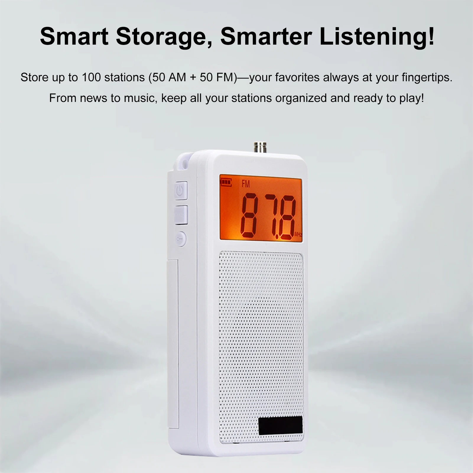 Portable AM/FM Radio with 100 Station Memory Two-Band Radio with LCD Display Headphone Built-in Speaker Sleep Timer