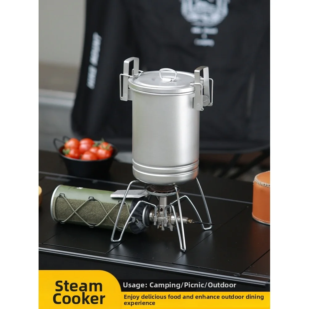 

Котелок для кемпинга и походов, 1800 мл, из нержавеющей стали, интегрированный инструмент для приготовления пищи, для кипячения супа и приготовления риса на пару, для пикника на природе