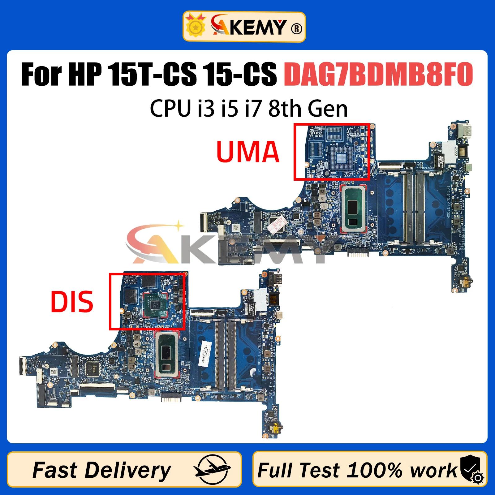 AKEMY DAG7BDMB8F0 Notebook Mainboard For HP Pavilion 15T-CS 15-CS L34174-001 L34173-601 Laptop Motherboard CPU I3 I5 I7 8th Gen