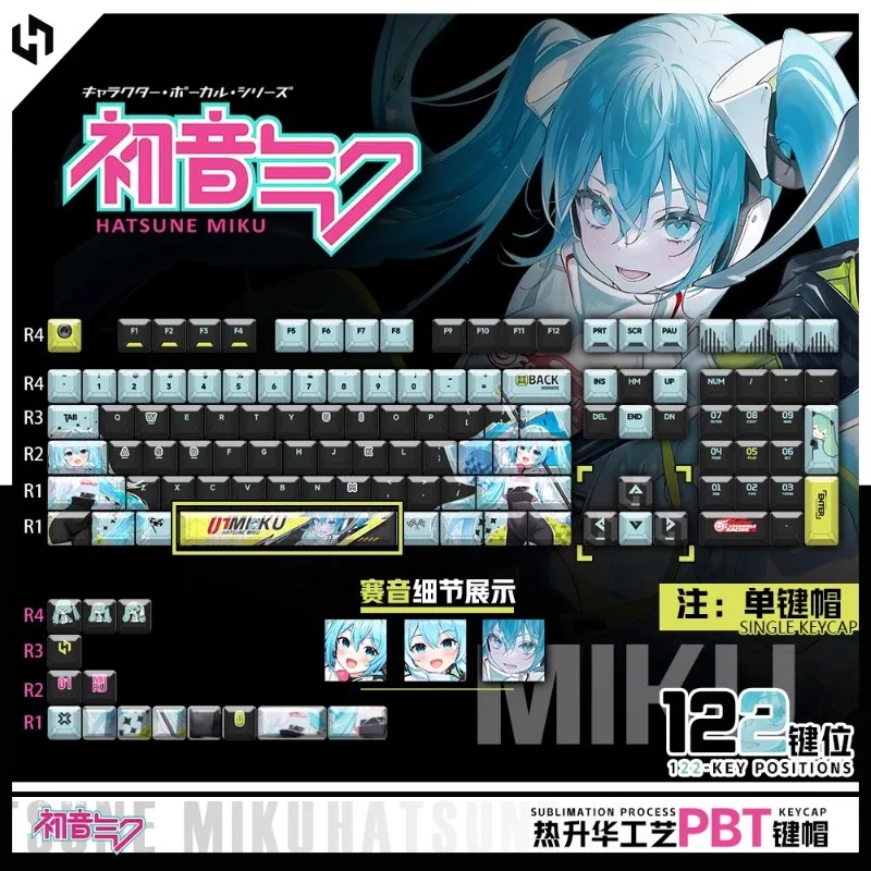 Racing Hatsune Miku Animation Peripheral anime PBT Pain Mechanical Keyboard Keycap Front and Side Carving