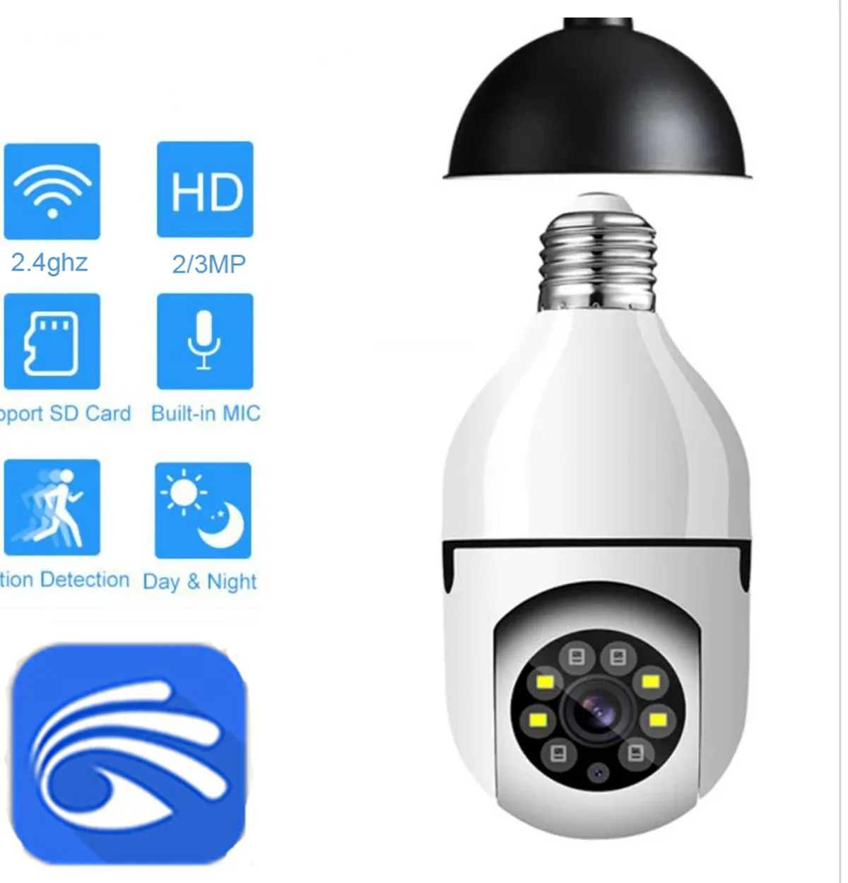 2MP 1080P Yoosee APP E27 Lamp Head Socket  360Degree Wireless PTZ  IP Camera AI Humanoid Detection  Intercom Baby Monitor