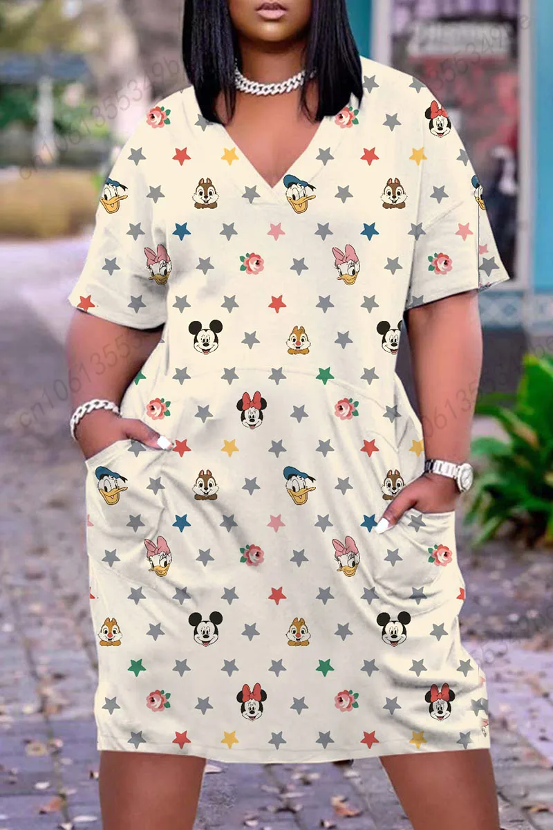 Disney sukienki Plus Size Xxxl eleganckie damskie sukienki na co dzień dla kobiet 2022 Plus rozmiar sukienki Vintage damskie letnie sukienki