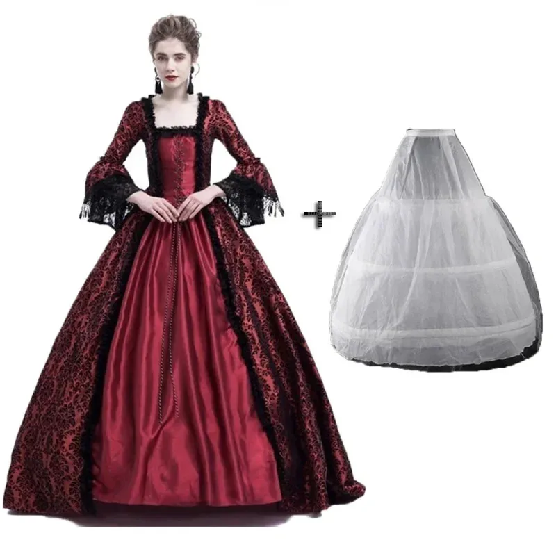 

New mecheval Renaissance long dress Queen gown party cosplay costume square collar maxi dresses with Petticoat s-xxxl