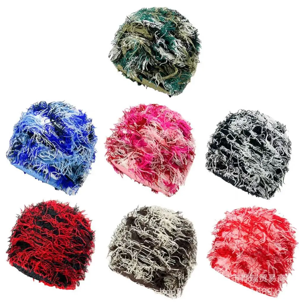 

Balaclava Distressed Knitted Beanies Winter Warm Elastic Skullies Cap Outdoor Camouflage Fleece Fuzzy Balaclava Women Men Hat