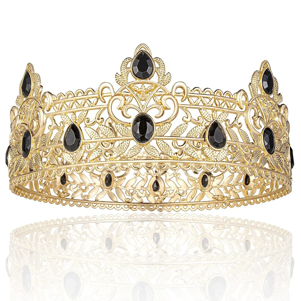 

King Crown for Men, Birthday Crowns for Men Boys Vintage Royal Crown with Black Rhinestone,