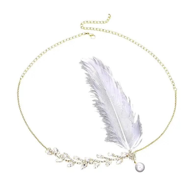 Retro-Feder-Stirnband mit Strass-Blatt-Kopfschmuck für Tanzpartys, vielseitiges Accessoire für Männer und Frauen – Detail 6