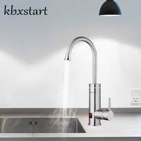 Kbxstart Stainless Steel Kitchen Heating Tap Instant Electric Hot Water Heater 360 Degree Rotation Led Faucet 3000W With EU Plug