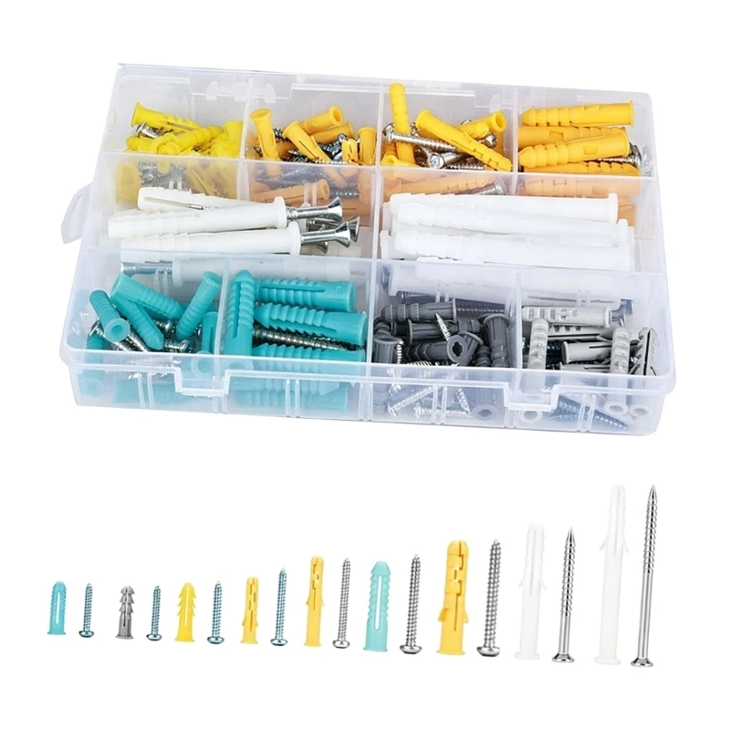Set mit Befestigungsschrauben und Dehnhülsen für den Haushalt, 200 Stück, sortiertes Wandmontagezubehör Koffer für hängende – Detail 1