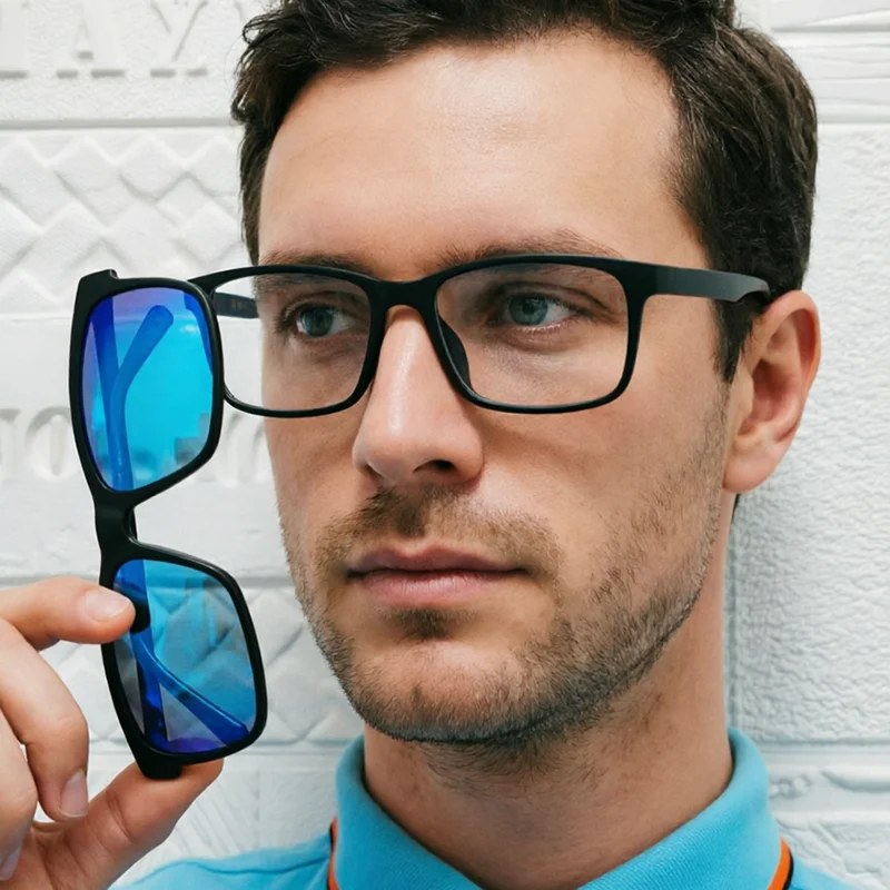 

Ultra Light ULTEM Square Shape Optical Frame with Magnetic Clip on Polarized Sunglasses Lenses Handy 2 in 1 Eyeglasses 006