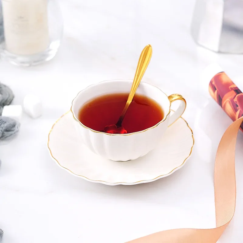 Ceramic Coffee Cups and Saucers Set, Afternoon Flower Tea Mugs, Minimalism Teacup and Tray, Household Office Porcelain