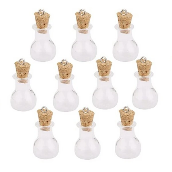 

10Pcs Transparent Mini Glass Wish Bottles Flat Base Size 20x14cm Cork Stopper DIY Pendant Drift Bottles Decoration Gift