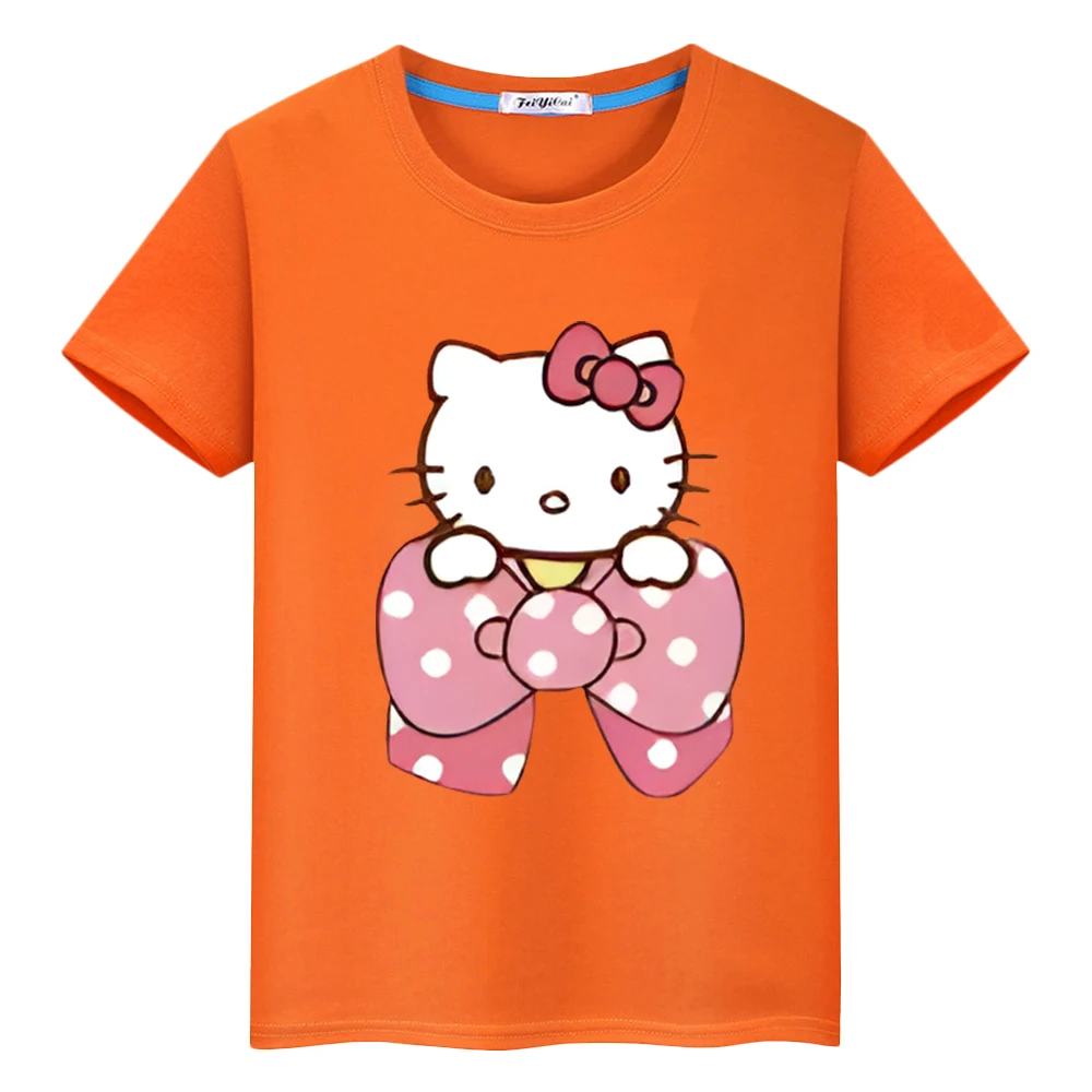 

hello kitty Print 100%Cotton Cute T-shirt Anime Tees Summer Short Tops pride tshirt y2k one piece boys girls clothes kids gift