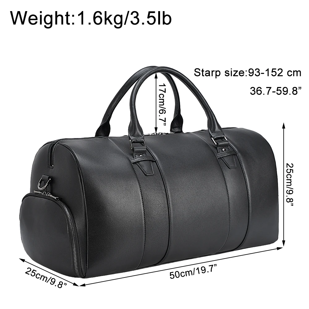 Japanese Style Black Mens Overnight Soft Leather Business Duffel Weekender Bag Genuine  Travel Bags