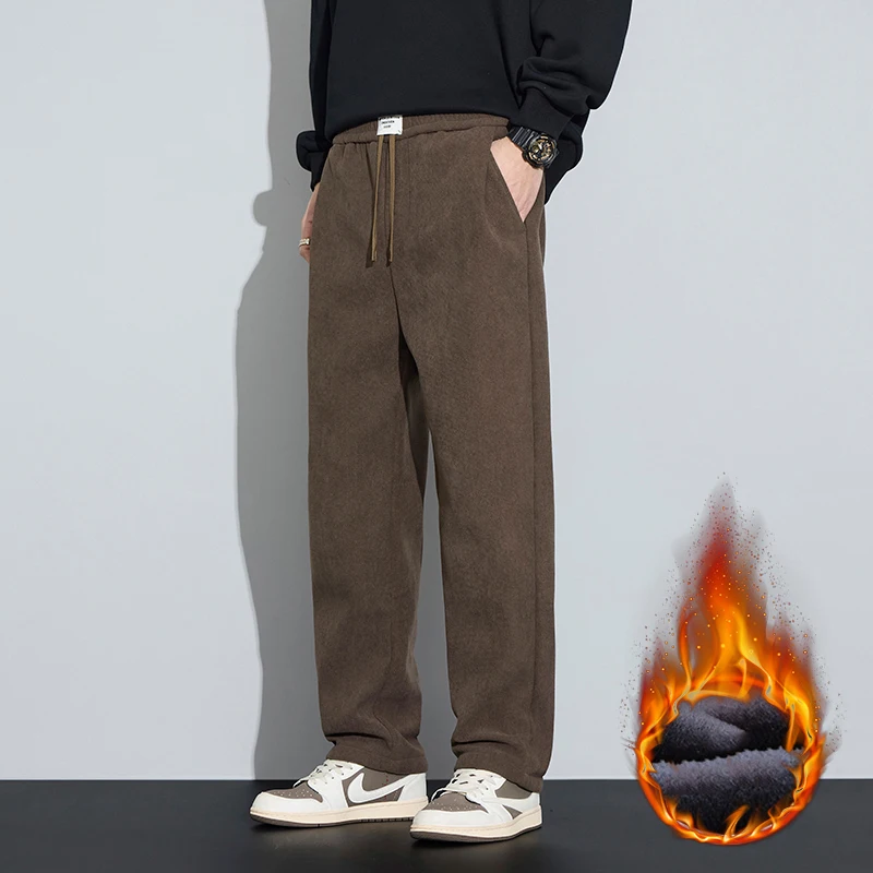 Męskie zimowe spodnie retro z aksamitu, elastyczny pas, ocieplane polarem, grube spodnie, modne, uniwersalne, wytrzymałe, wysokiej jakości.