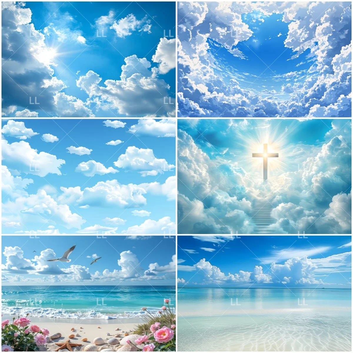 

Dreamy Blue Sky White Cloud Photography Background Natural Scenery Wedding Birthday Party Decoration Backdrop Sunny Day Supplies