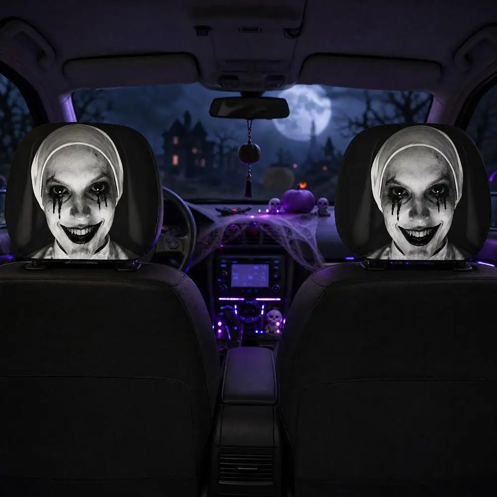 Universelle Horror-Gesichts-Schonbezüge für Autokopfstützen, Gruseliger Schwarzer Totenkopf-Design, Lustig und Verspielt, Sitzschutz für alle Gelegenheiten, Auto-Zubehör – Detail 10