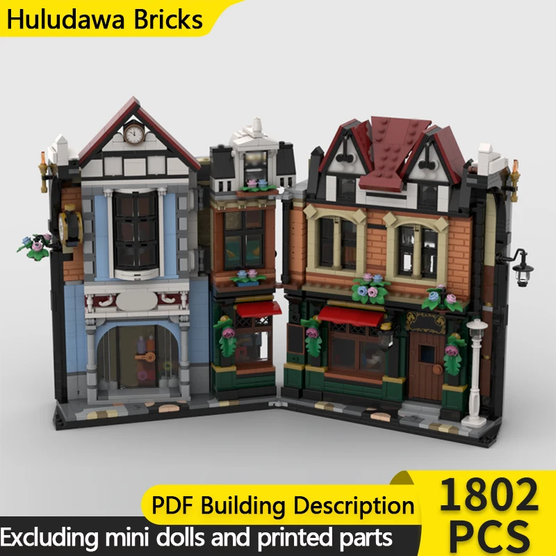 

Модель City Street View MOC, строительные кирпичи, угловой книжный магазин, модульная технология, детские праздничные подарки, сборные игрушки, костюм