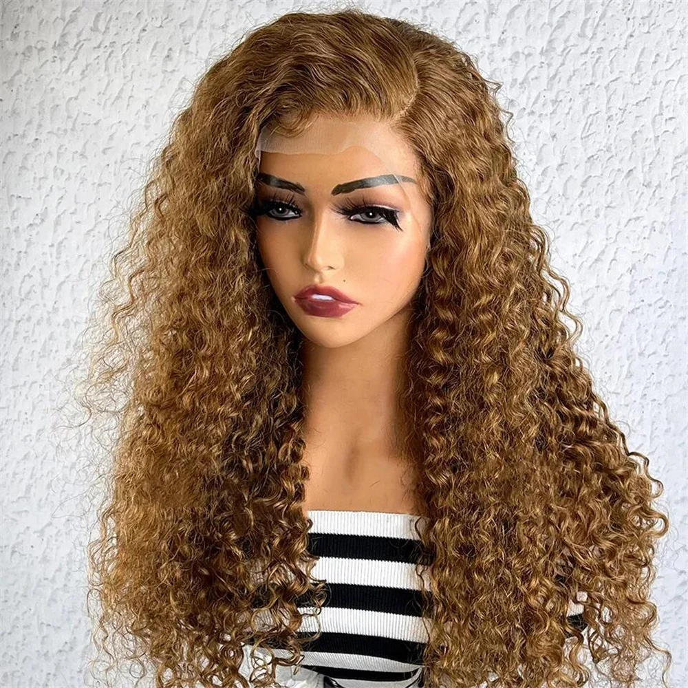 Lange Kinky Krullende Kant Voorkant Pruik Blond Lijmloze 26Inch 180 Dichtheid Voor Vrouwen Babyhaar Hittebestendige Pretokkelende Dagelijkse Pruik