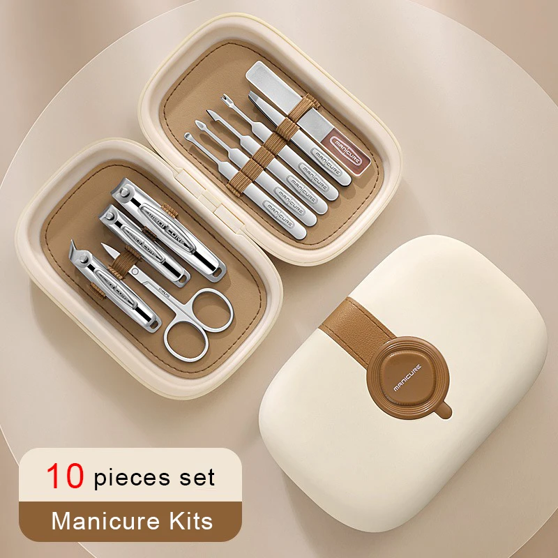 Conjunto de cortadores de unhas de aço inoxidável para manicure profissional, kits de manicure para embalagem de ideias, tesoura empurrador de cutícula, ferramentas de maquiagem com 10 peças